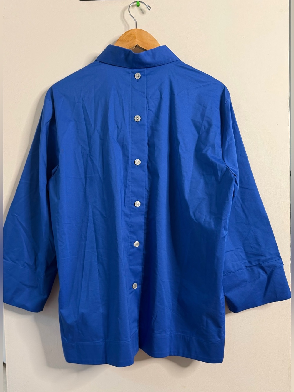 Hinson Wu Sz XL Aileen 3/4 Sleeve Button Back Cobalt Blue Shirt High Low Hem